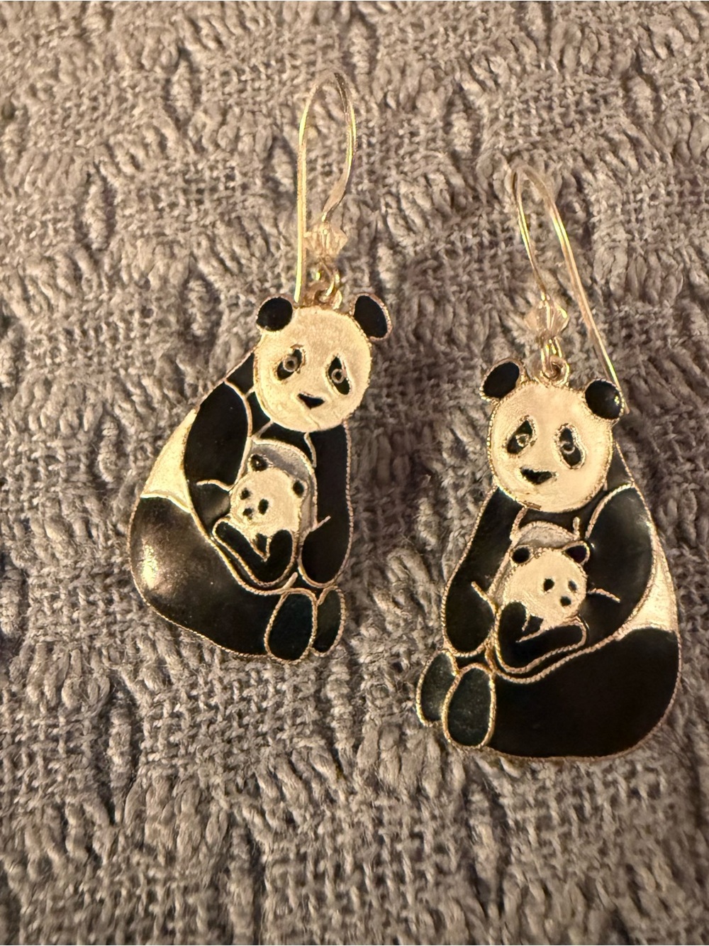BAMBOO Black and White Panda Mom & Baby Drop Earrings Y2K